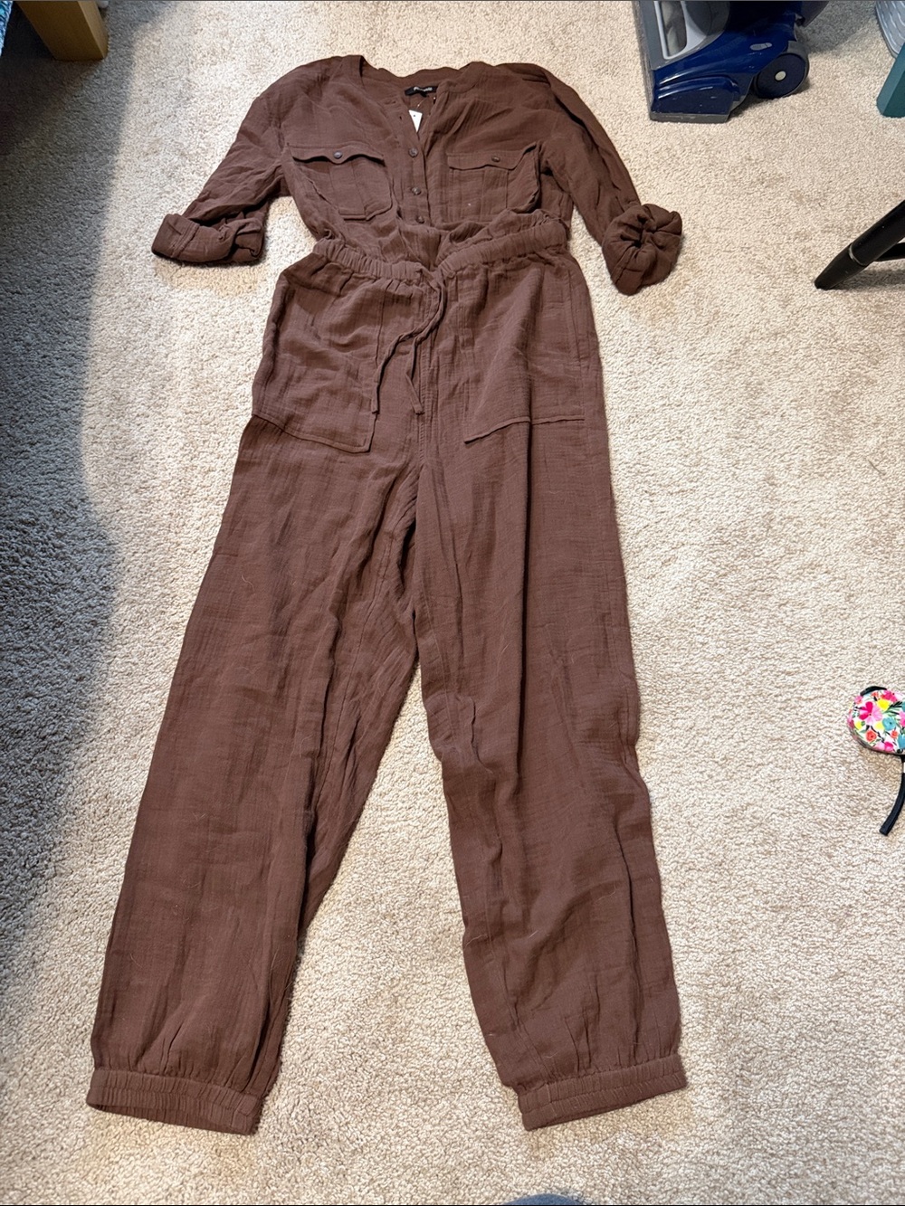 Madewell Brown Button-Front Utility Jumpsuit